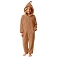 thumbnail image 2 of Kids Pumpkin Hooded Solid Fleece One‑Piece Jumpsuit Full‑Zip Onesie Brown 12-13 Years, 2 of 7