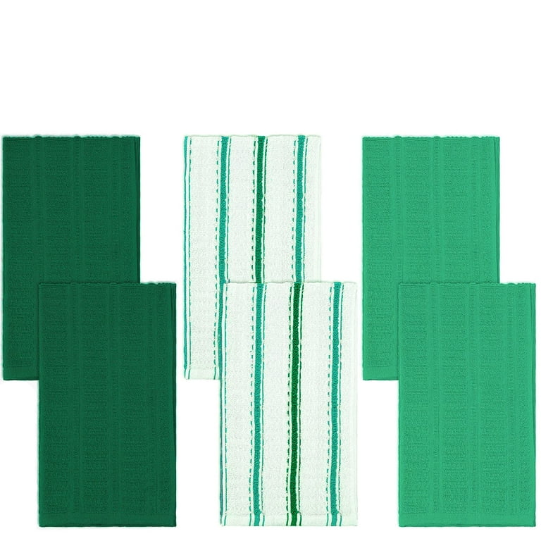 DecorRack Large Kitchen Towels, 100% Cotton, 16 x 27 inches, White and  Green, 6 
