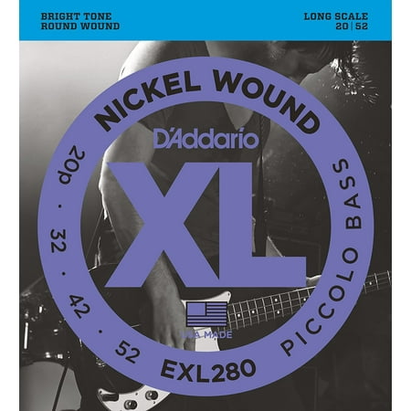 Standard 4 String Bass Tuning - D'Addario EXL280 Nickel Wound Piccolo Bass Strings, 20-52, Long Scale, Designed for Piccolo bass tuning By DAddario From USA