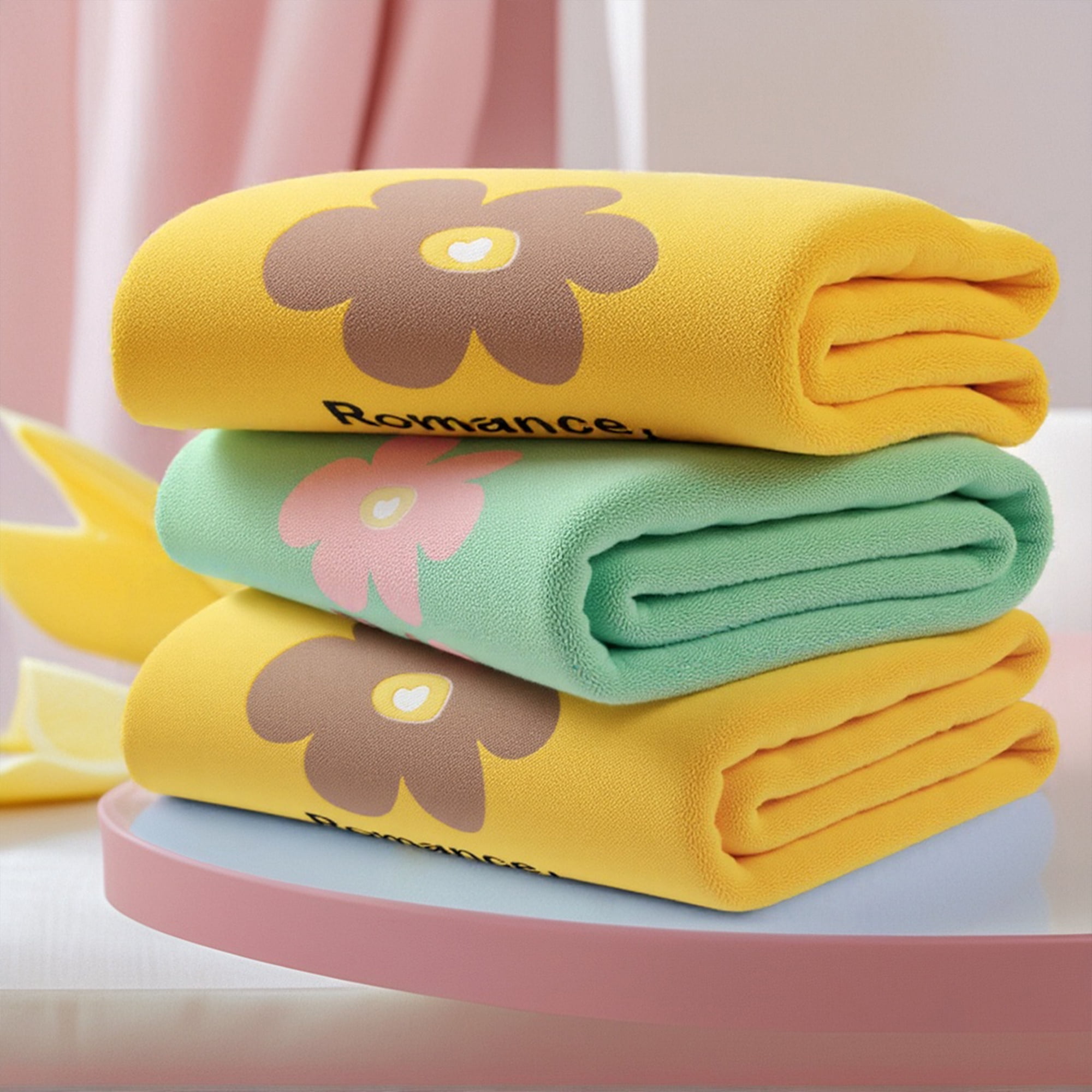 Unique Bargains Cute Floral Cotton Soft Absorbent Hand Towels Green 2-Piece