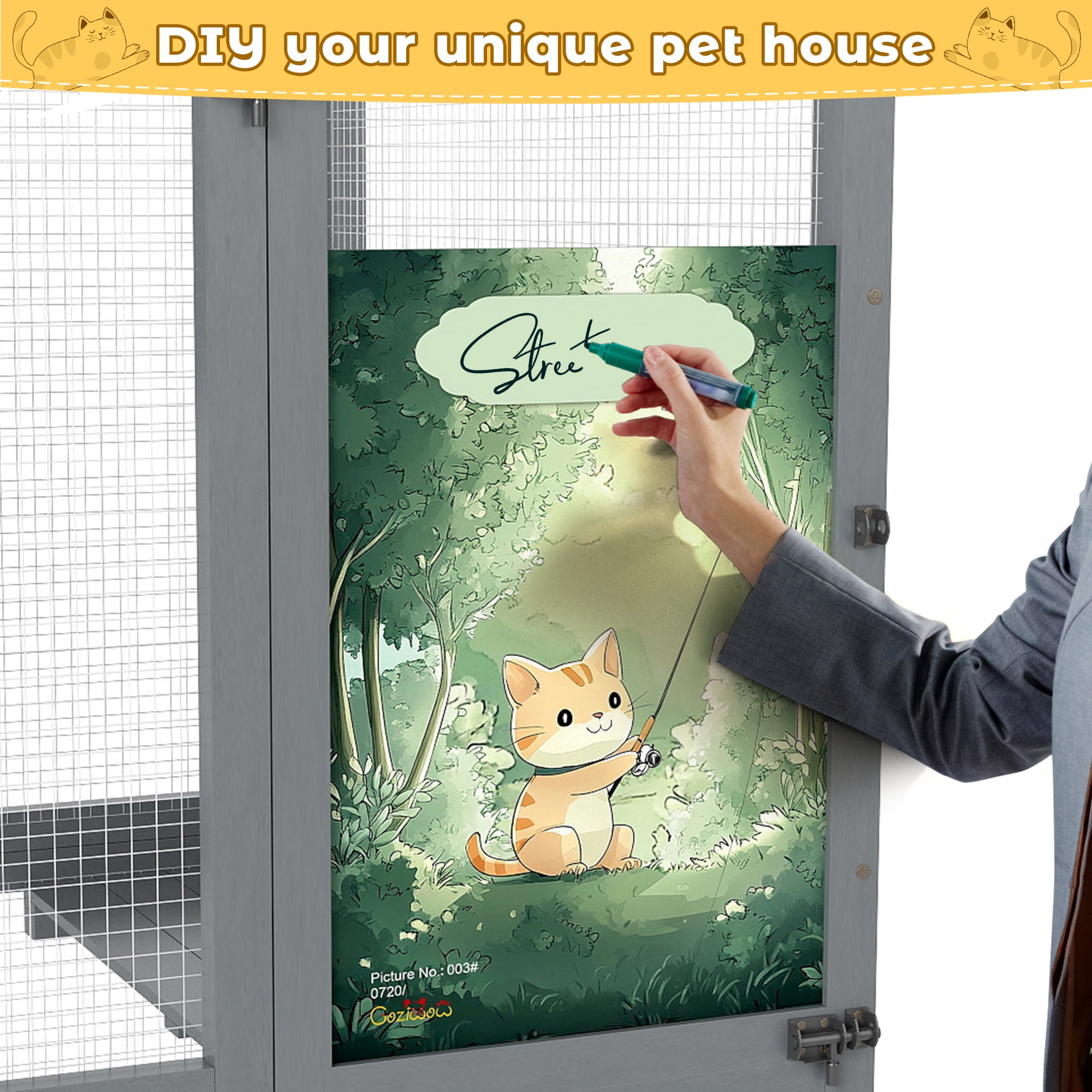 COZIWOW Catio Outdoor Cat Enclosure Window Access, Outdoor Cat House with Wheels, Cage for Cats Indoor