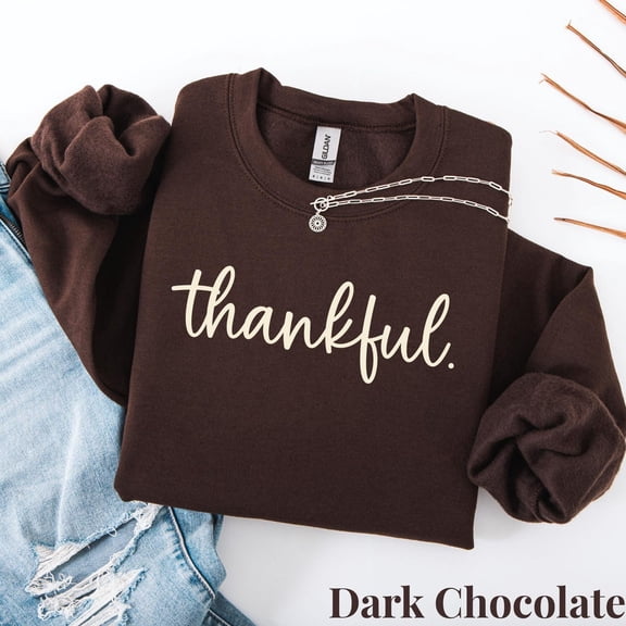 Yoofine Adult Thankful Minimalist Script Thanksgiving Fall Sweatshirt