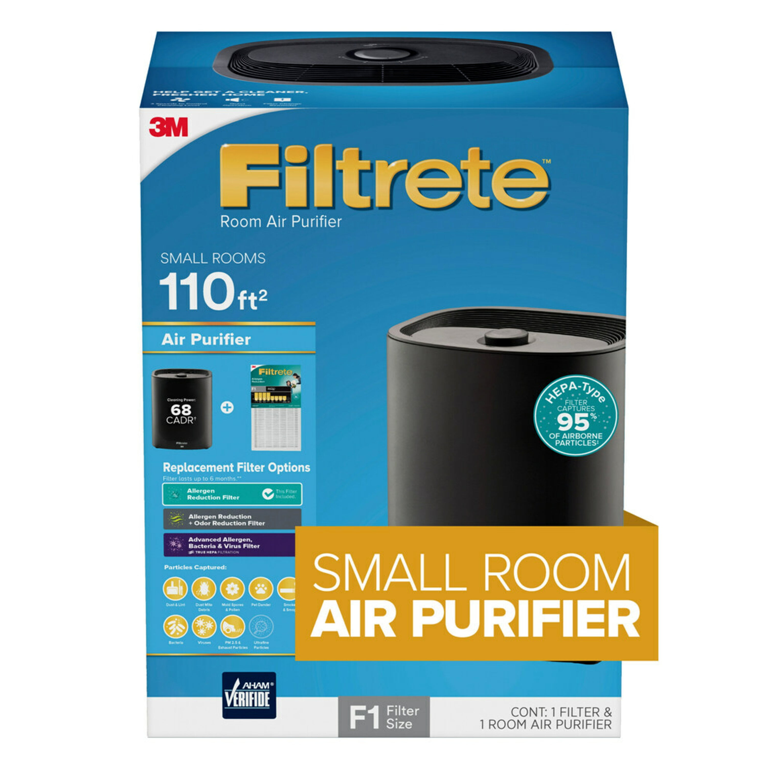 Filtrete room air purifier console 110 sq feet coverage hepa allergen filter included deals