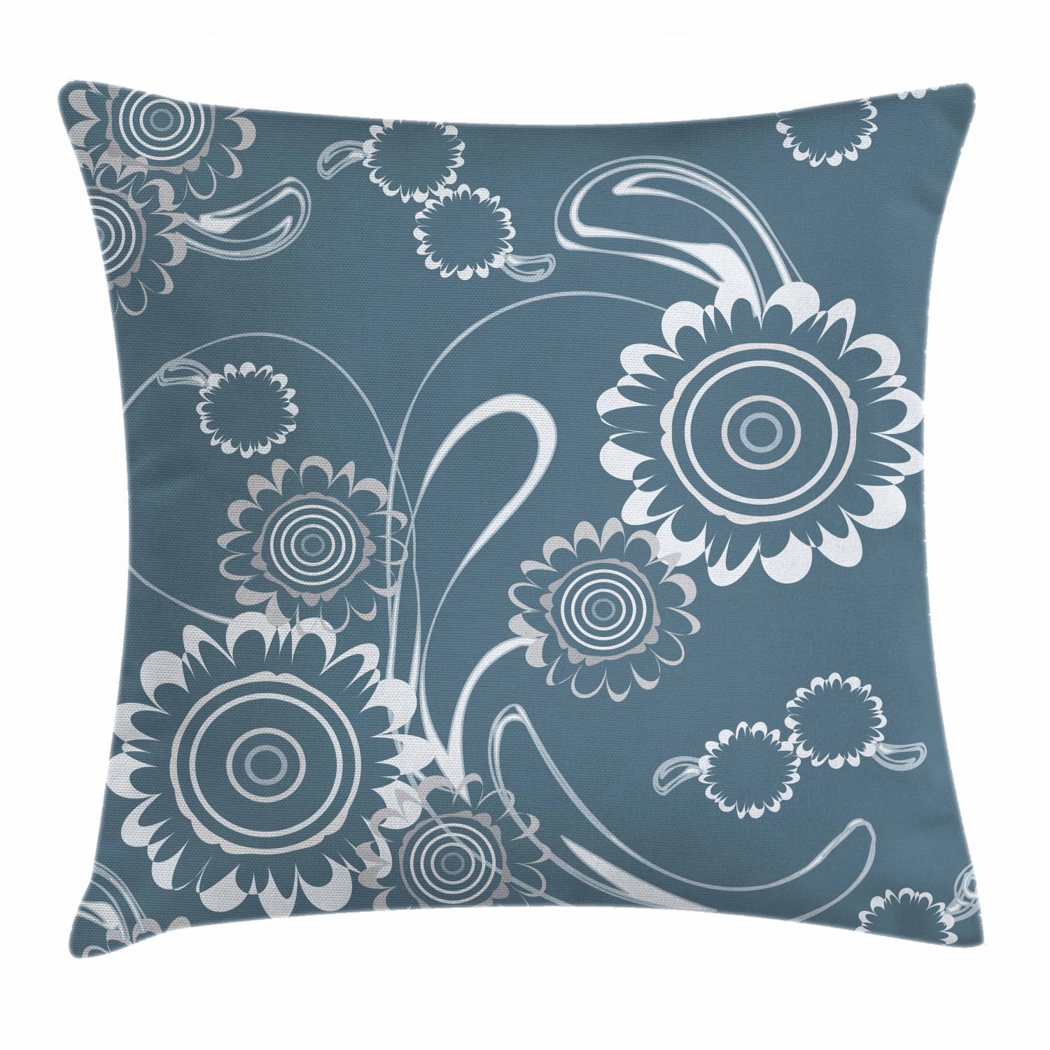 Grey Blue Throw Pillow Cushion Cover, Abstract Blossoming Petals with