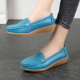 thumbnail image 5 of Womens Casual Lightweight Loafers Slip On Comfortable Faux Faux Leather Shoes Breathable Flat Round Toe Work Walking Light Blue,Size 6, 5 of 7