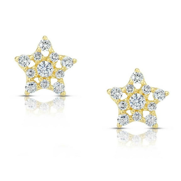 Tilo Jewelry 10k Yellow Gold Cz Tiny Star Stud Post Earrings with Screw-Backs for Women & Unisex
