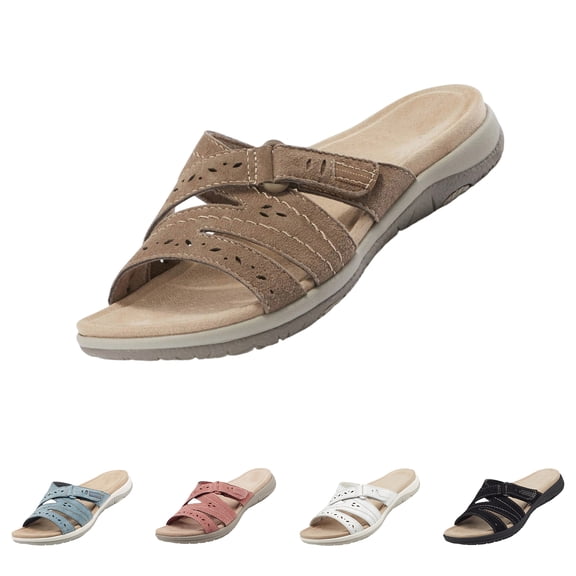 Domzle Womens Fashion Orthotic Slides Arch Support Slip On Walking Sandals | Ladies Lightweight Athletic Cushion Slippers Sandals With Comfortable Coffee