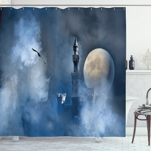 Ambesonne Fantasy Shower Curtain, Castle on Clouds Gothic, 69"Wx75"L, Dark Blue