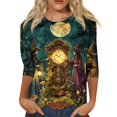 thumbnail image 2 of JoveMarine Halloween Shirts for Women, 3/4 Sleeve Crew Neck with Moon Bat Print, Loose Fit Fall Graphic Tee,Green S, 2 of 7