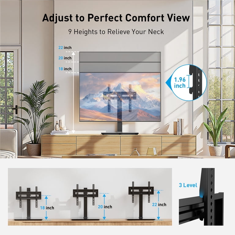 MountFTV Universal Tabletop TV Stand, 32–65 Inch, Swivel photo 3