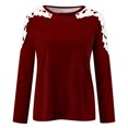 thumbnail image 4 of TKLPEHG Women's Blouses Crew Neck Lace Stitching Shirt Fashion Lightweight Long Sleeve T Shirt Loose Fall Tops Solid Color Casual Comfy Blouses Pullover (Wine,S), 4 of 5