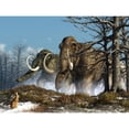 thumbnail image 2 of A rabbit witnesses a herd of mammoths in a snowy forest Poster Print, 2 of 2