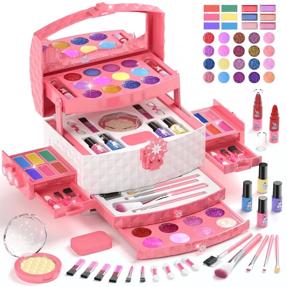 PERRYHOME Kids Makeup Kit for Girl - Washable Real Girls Makeup Set Princess Little Girl Makeup, Children Pretend Play Makeup Set Toys for Girls Age 3-12 Christmas Birthday Gifts