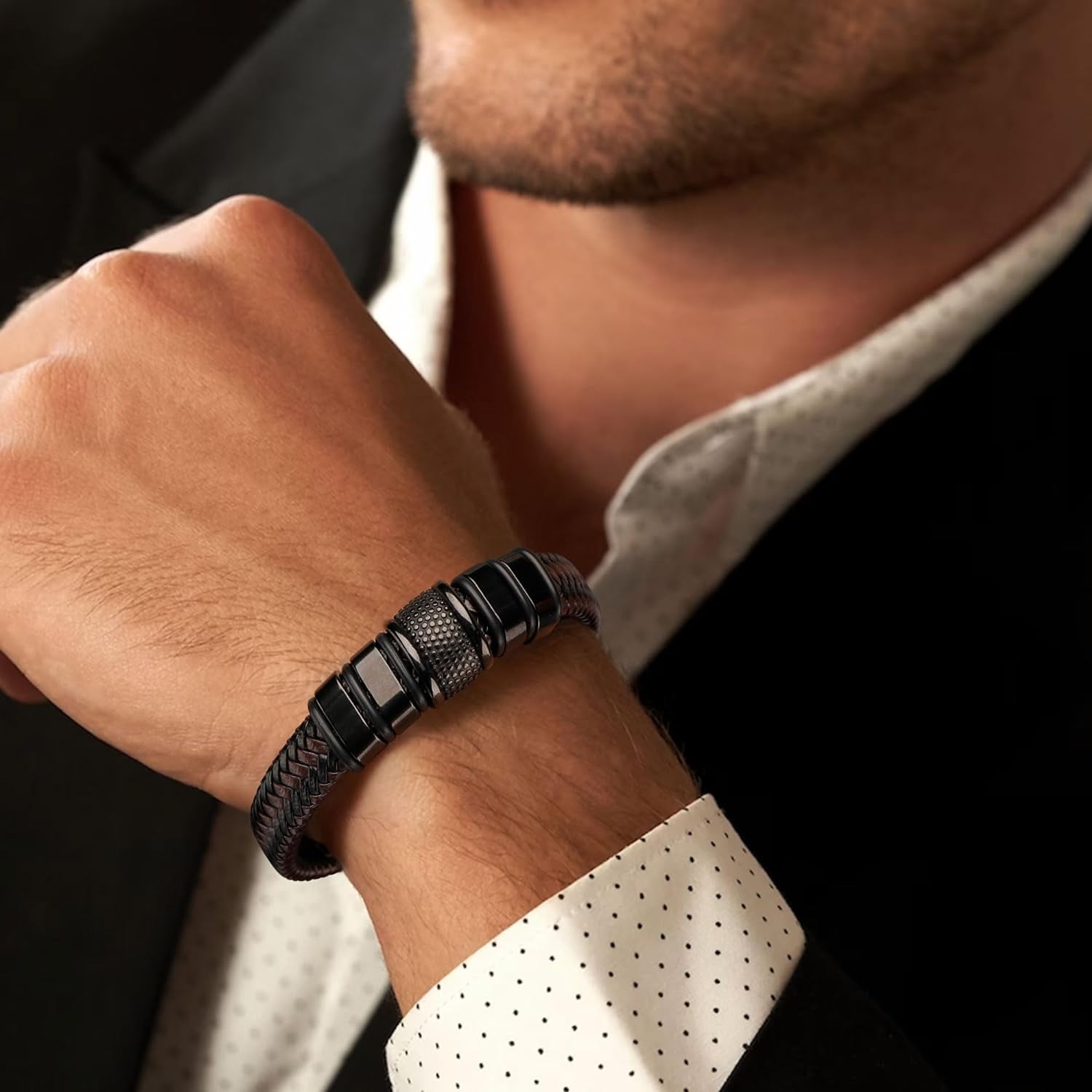 Gifts for Brother from Sister Birthday Christmas Black Leather Bracelets for Men Thanksgiving Day Graduation Braided Layered Wristband Cuff Bracele Love You Forever Gift 7.5 Inches Single-To My Brothe