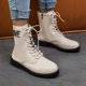 thumbnail image 4 of NECHOLOGY Botas Mujer Adulto Femenino Zapatos Botines mujer Cuero De De Imitación Punta Redonda Tacón Y Grueso Color Sólido Cremallera Con Tiras Media Botas De Tamaño Botines Botas (Beige, 9), 4 of 6