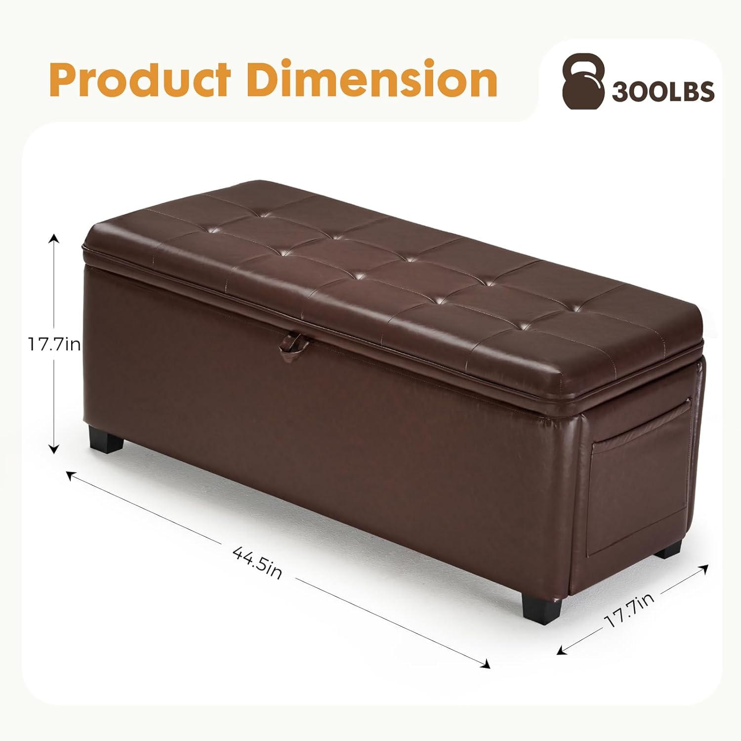 45 Inch Storage Ottoman Bench, Bench for Bedroom End of Bed, Ottoman with Storage for Living Room and Entryway (PU-Brown)