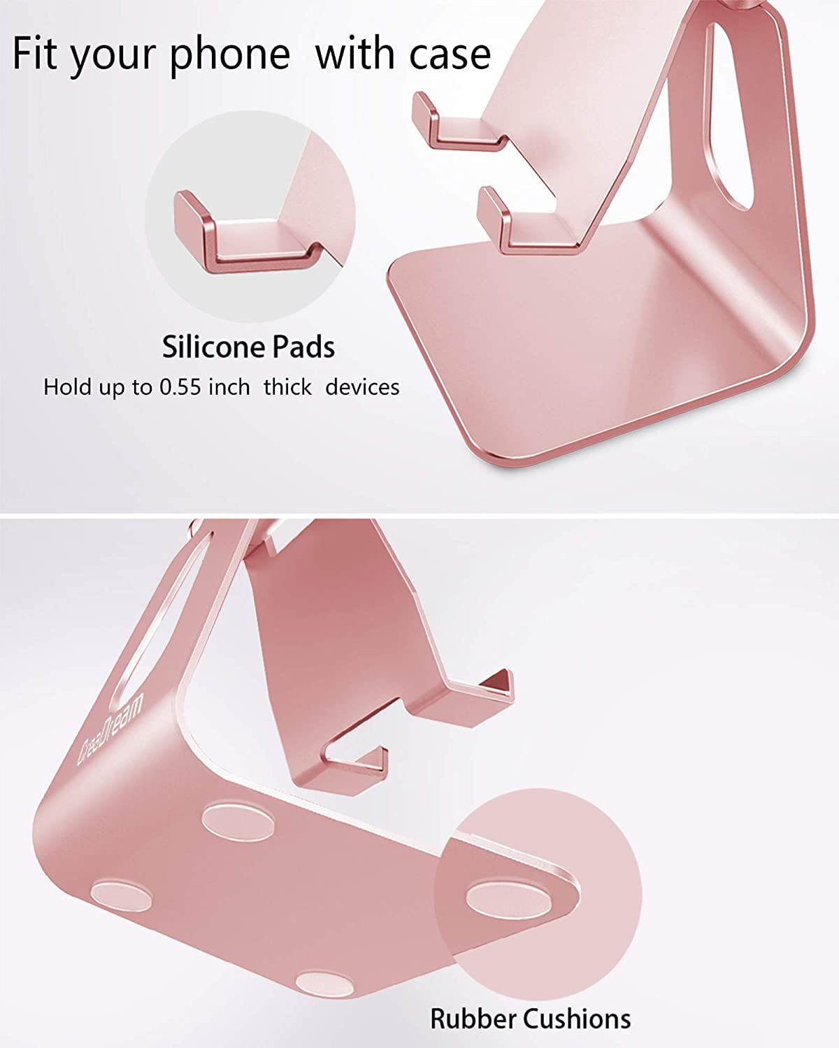 Adjustable Cell Phone Stand, Phone Stand, Cradle, Dock, Holder, Aluminum Desktop Stand Compatible with Phone 16 15 14 13 12 11 Pro Max Plus SE, Accessories Desk, All Mobile Phones-Rose Gold
