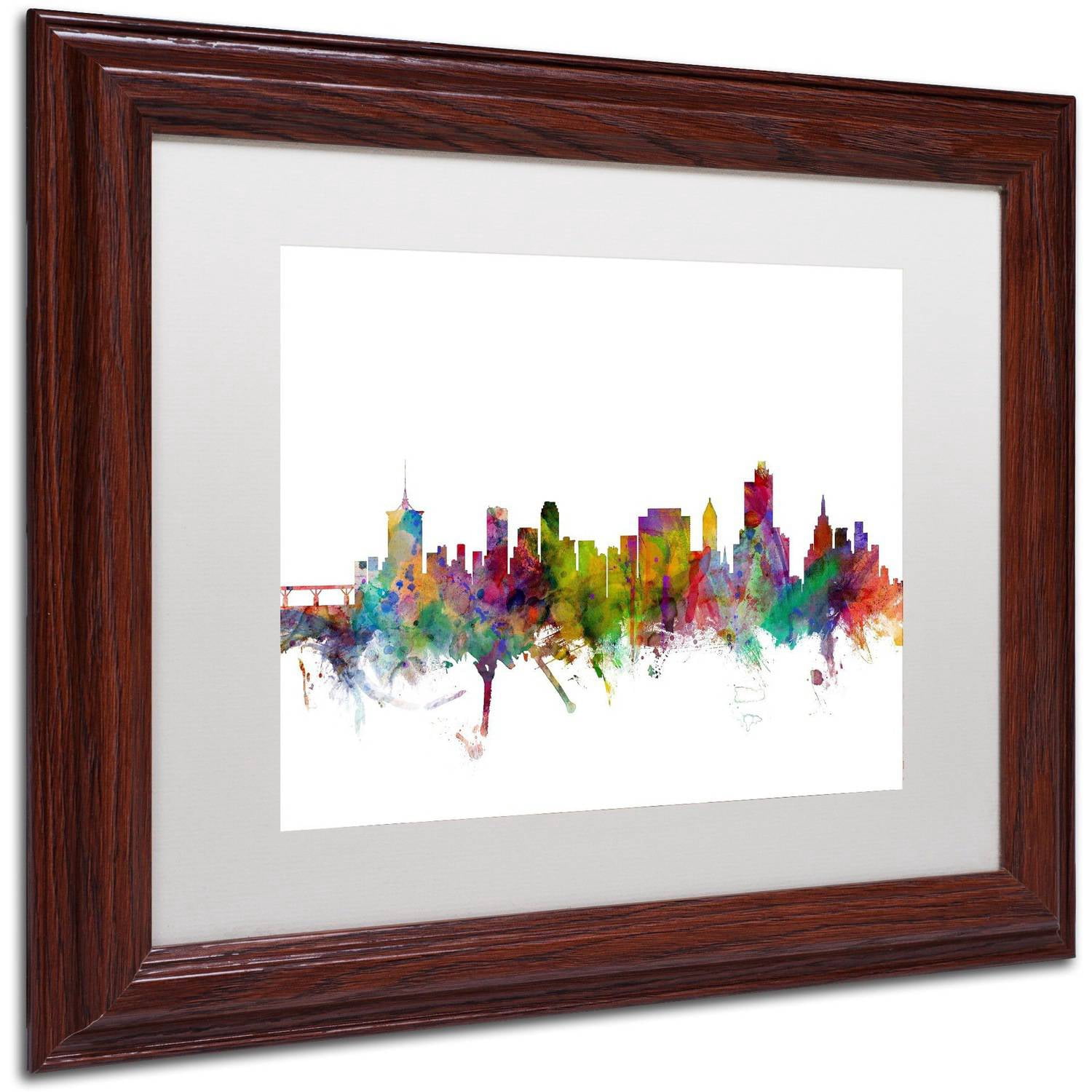 Trademark Fine Art 'Tulsa Oklahoma Skyline' Canvas Art by Michael Tompsett, White Matte, Wood Frame