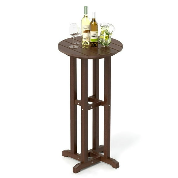Spaco 21.5 Inch Round Bar Table Patio HDPE Bar Height Dining Table with Slatted Tabletop, Patio Table for Outdoor as Garden, Yard, Brown