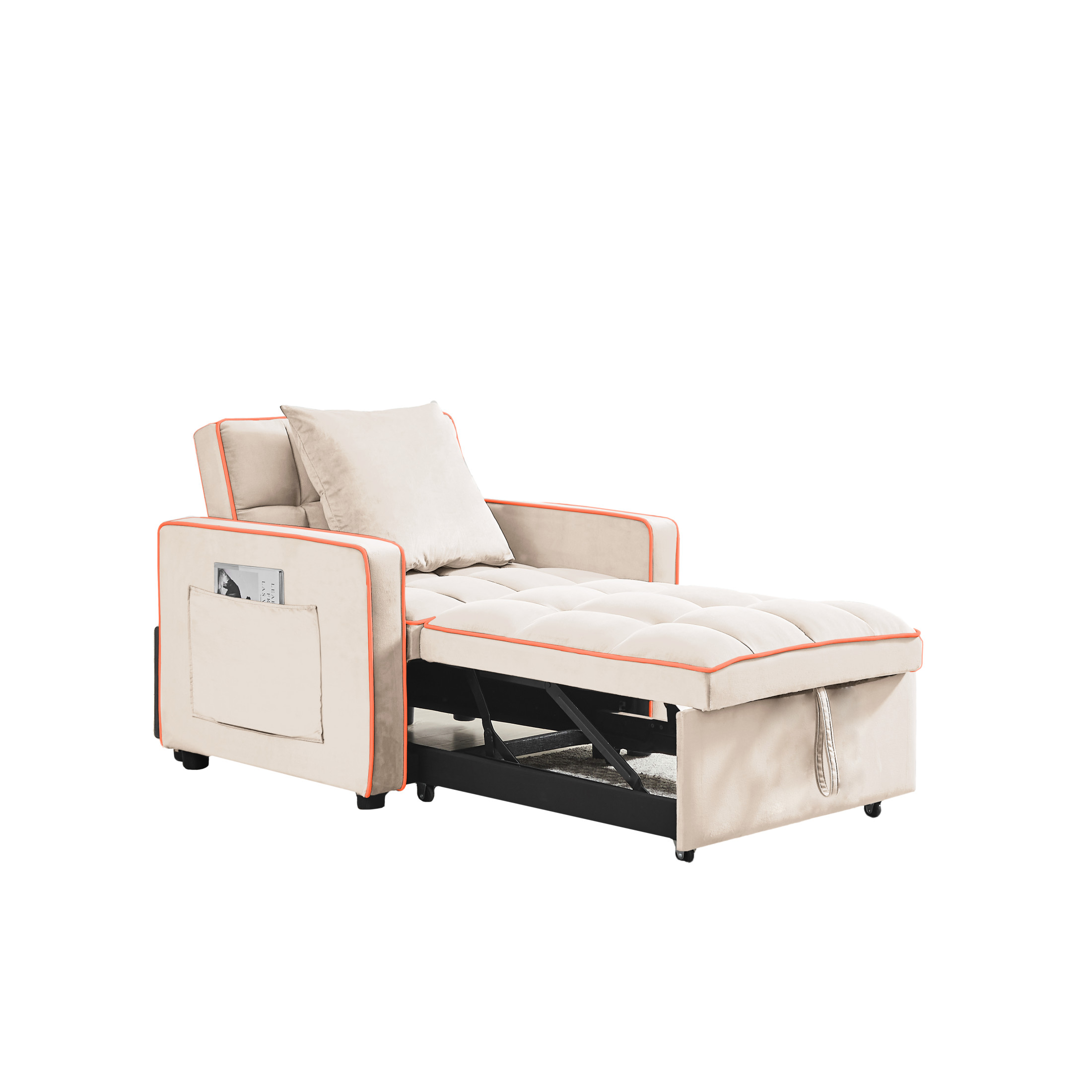 Noble House 35.43" Velvet 3-in-1 Sofa Bed Chair, Modern Adjustable Tufted Single Sleeper, for Small Space, Creamy White