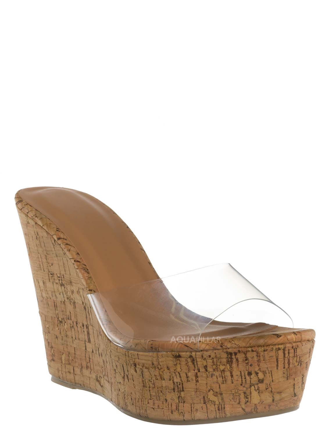 clear cork wedge heels