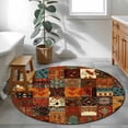 thumbnail image 4 of 3.3ft Round Rug Boho Vintage Area Rugs for Living Room Bedroom Washable Non Slip Circle Rug Low Pile Brown Ethnic Middle Century Geometric Indoor Floor Carpet for Kitchen Entryway Office Dining Room, 4 of 9