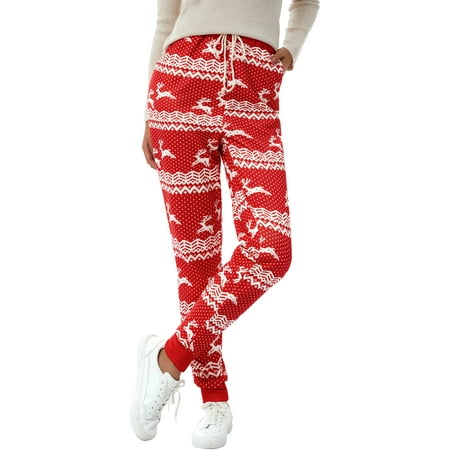 

Ma&Baby Womens Christmas Pajama Pants Elk Pjs Bottom Trousers Fleece Drawstring Joggers