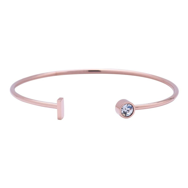 Pulsera Mujer Inicial Letra LuckyLy, Acero Inoxidable y Zirconia Cúbica, Modelo Sonia rosa UNITALLA