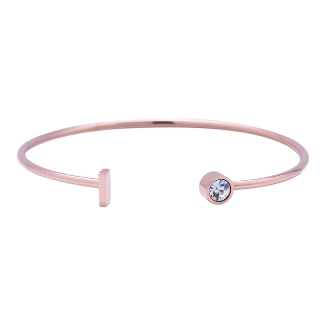 Pulsera Mujer Inicial Letra LuckyLy, Acero Inoxidable y Zirconia Cúbica, Modelo Sonia rosa UNITALLA