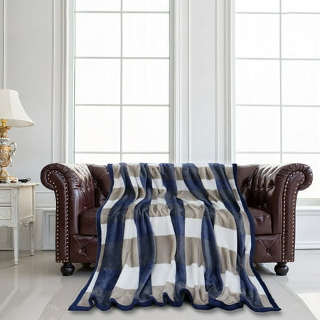 Soft Plush Flannel Fleece Plaid Blanket Microfiber Fuzzy Bed Blankets for Spring/Autumn/Summer,Queen Size,78" x 90",Blue