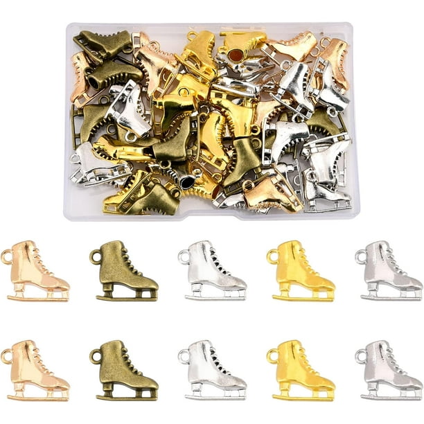 50 colgantes de patines de hielo en 5 colores, de aleación tibetana, con forma de patines vintage, para collares, pulseras y manualidades.