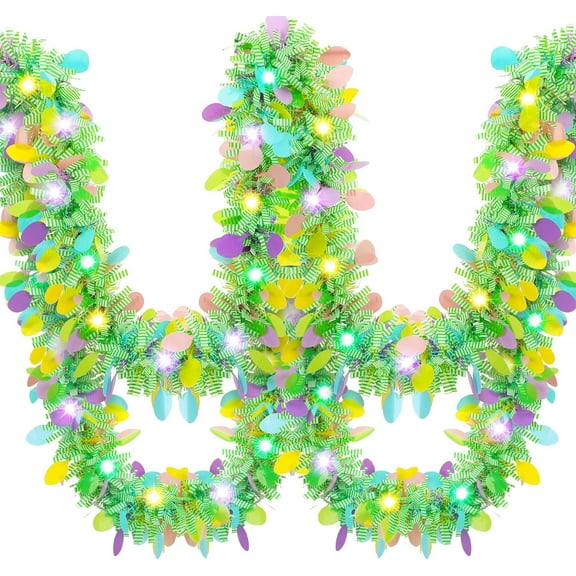 TETOU 3pcs Easter Tinsel Garland 6.56ft Spring Green Hanging Glitter Streamers with Light Home Party Decor
