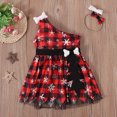 thumbnail image 2 of Odeerbi Infant Girls Christmas Plaid One Shoulder Dresses Cute Tulle Patchwork Irregular Hem Dress Kids Sleeveless Lattice Print Dress with Headband Suit Infant Girls Clothes, 2 of 9