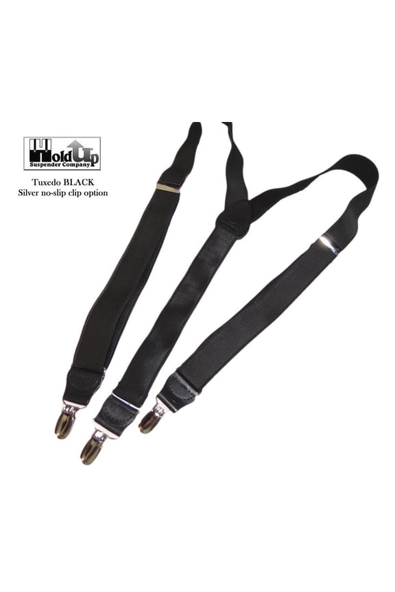 Hold-Ups Tuxedo Black 1" Wide Formal Suspenders in Y-back with Parented No-Slip Nickel Clips