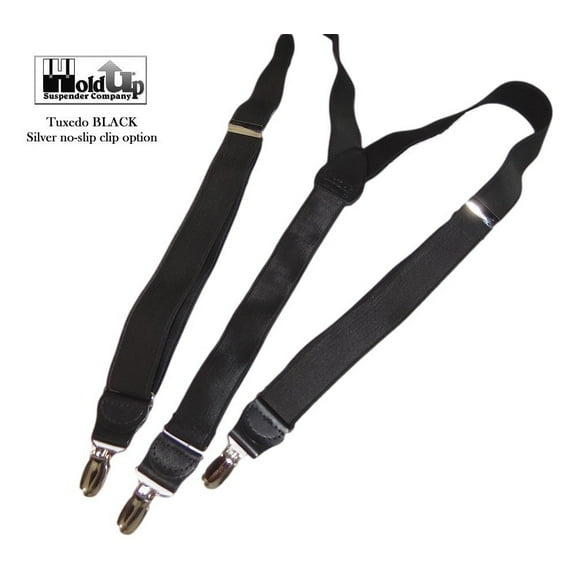 Hold-Ups Tuxedo Black 1" Wide Formal Suspenders in Y-back with Parented No-Slip Nickel Clips