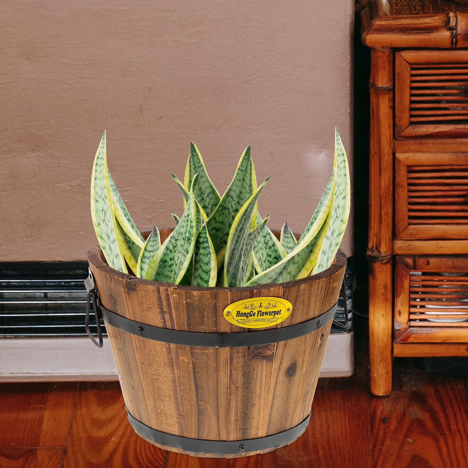 Tineasur Balcony Planters Wooden Flower Pot Coffee Wood 1Pack