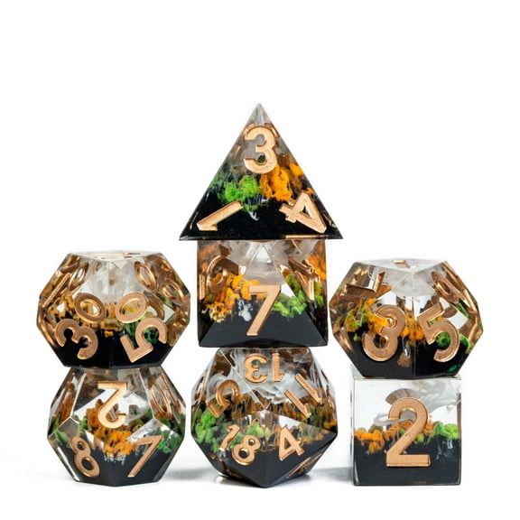 Cusdie Sharp Edges DND Dice, 7 PCs D&D Dice, Handcrafted Polyhedral Dice Set, for Role Playing Game MTG Pathfinder ( Four Seasons- Autumn )