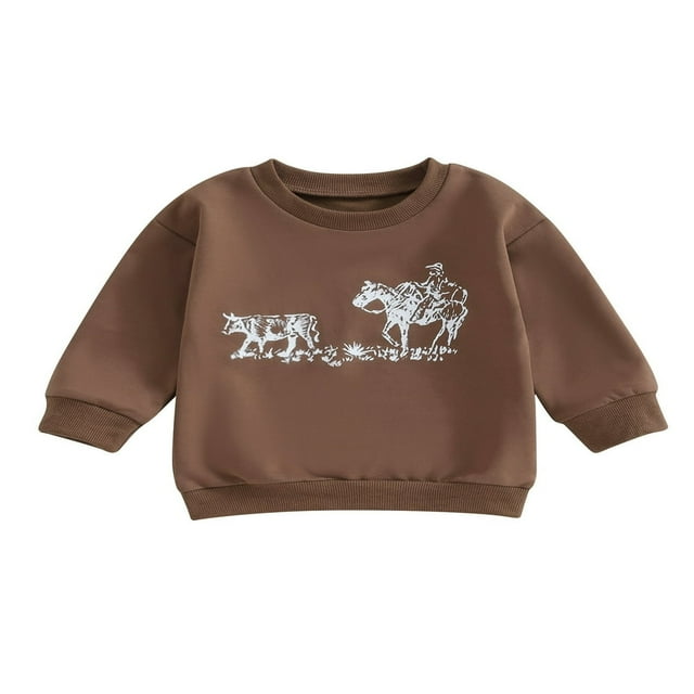 MesaSe Chandail en Molleton Western à Manches Longues pour Garçon Tout-Petit avec Imprimé Vache pour l'Automne