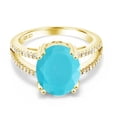 thumbnail image 2 of Gem Stone King 18K Yellow Gold Plated Silver Green Turquoise Ring for Women (3.48 Cttw, Oval 12X10MM, Gemstone Birthstone, Available in Size 5, 6, 7, 8, 9), 2 of 4