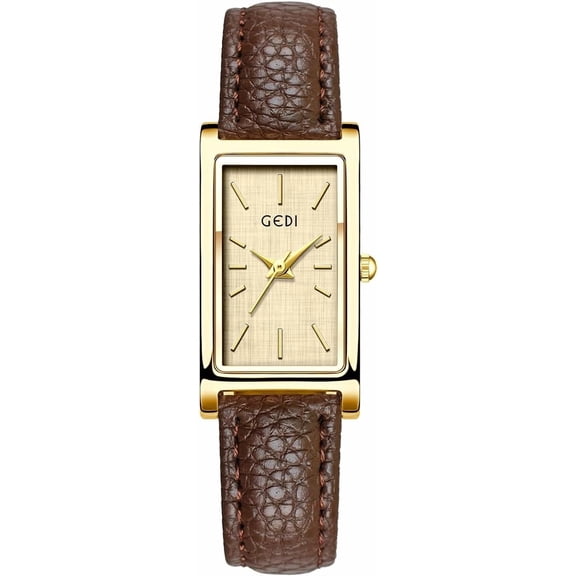 Vintage Women's Rectangle Wristwatch Classic Ladies Analog Quartz Watch Ultra-Thin Ladies Bangle Bracelet Watch Female Business Dress Watches with Leather Strap