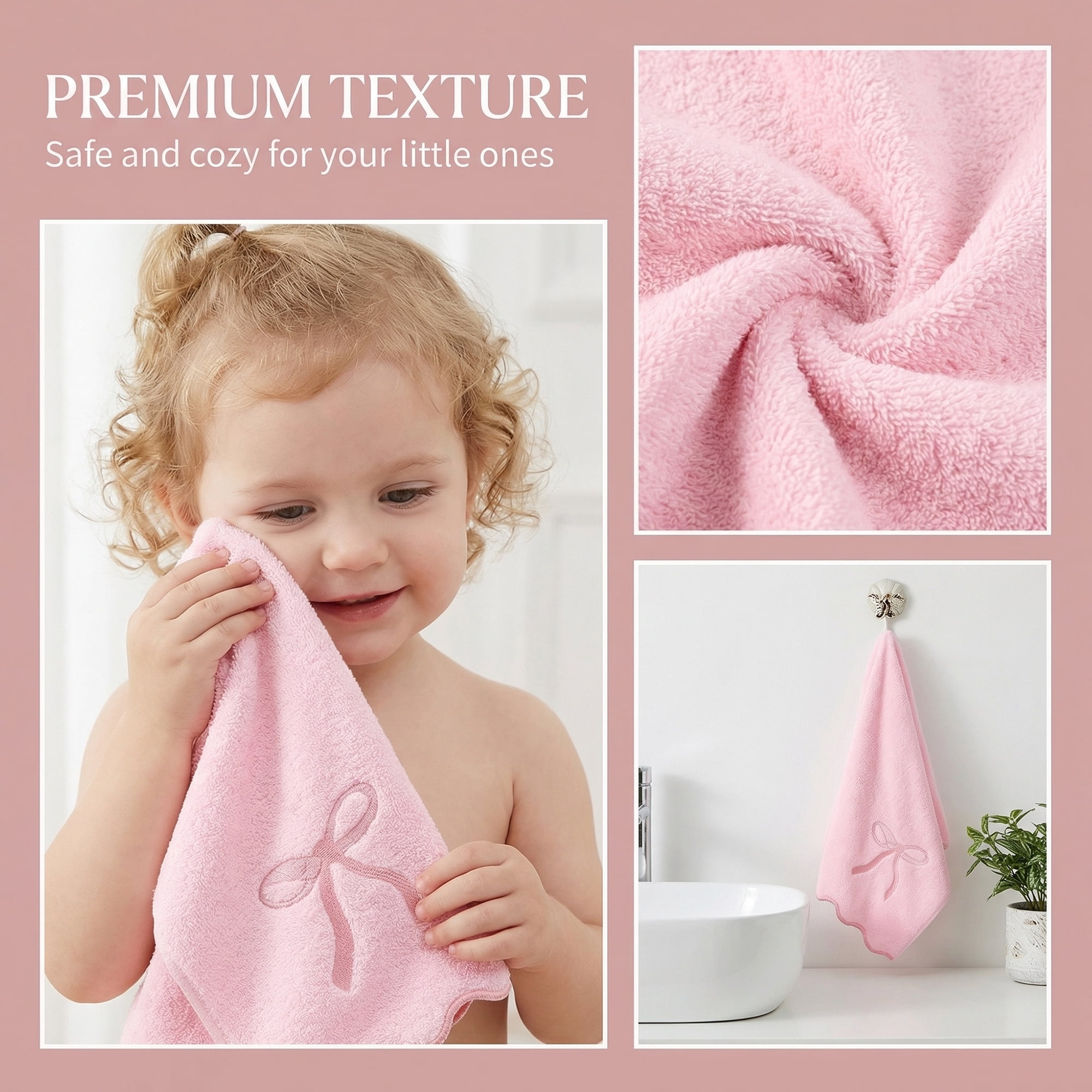 Unique Bargains Solid Cotton Elegant Border Hand Towels 28" x 13" Pink 2pk