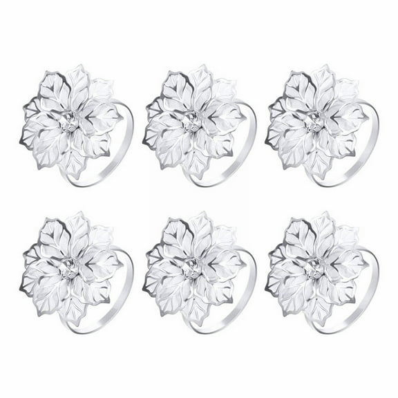 6pcs Stainless Steel Napkin Rings, Elegant Floral Napkin Rings, Elegant Floral Hollow-Out Design for Wedding, Party, and Everyday Table Decor