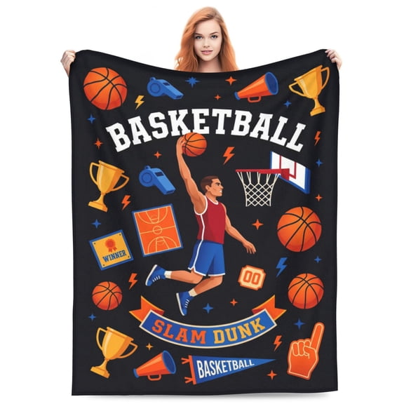 Basketball Blanket, Super Soft Warm Fluffy Flannel Sports Throw Blanket, Cozy Plush Blanket for Bedding, Gifts for Teens Boys Kids Women Girls and Adults 50x40