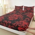 thumbnail image 3 of jejeloiu Damask Floral Pattern Full Size Sheets,Victorian Print Bed Sheets,Red Baroque Flower Sheet Sets For Men Women,Luxury Bedroom Decor,4-Piece, 3 of 7