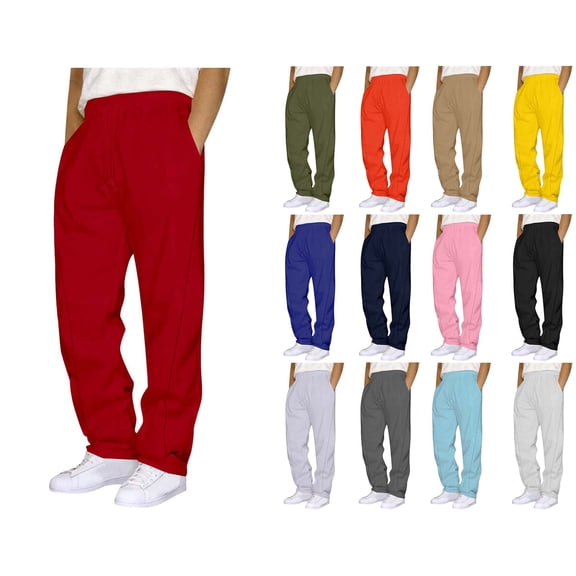 Afuyipoi Men's Joggers Drawstring Straight-Leg Sweatpants, Casual Sports Long Pants with Pockets Red Size L