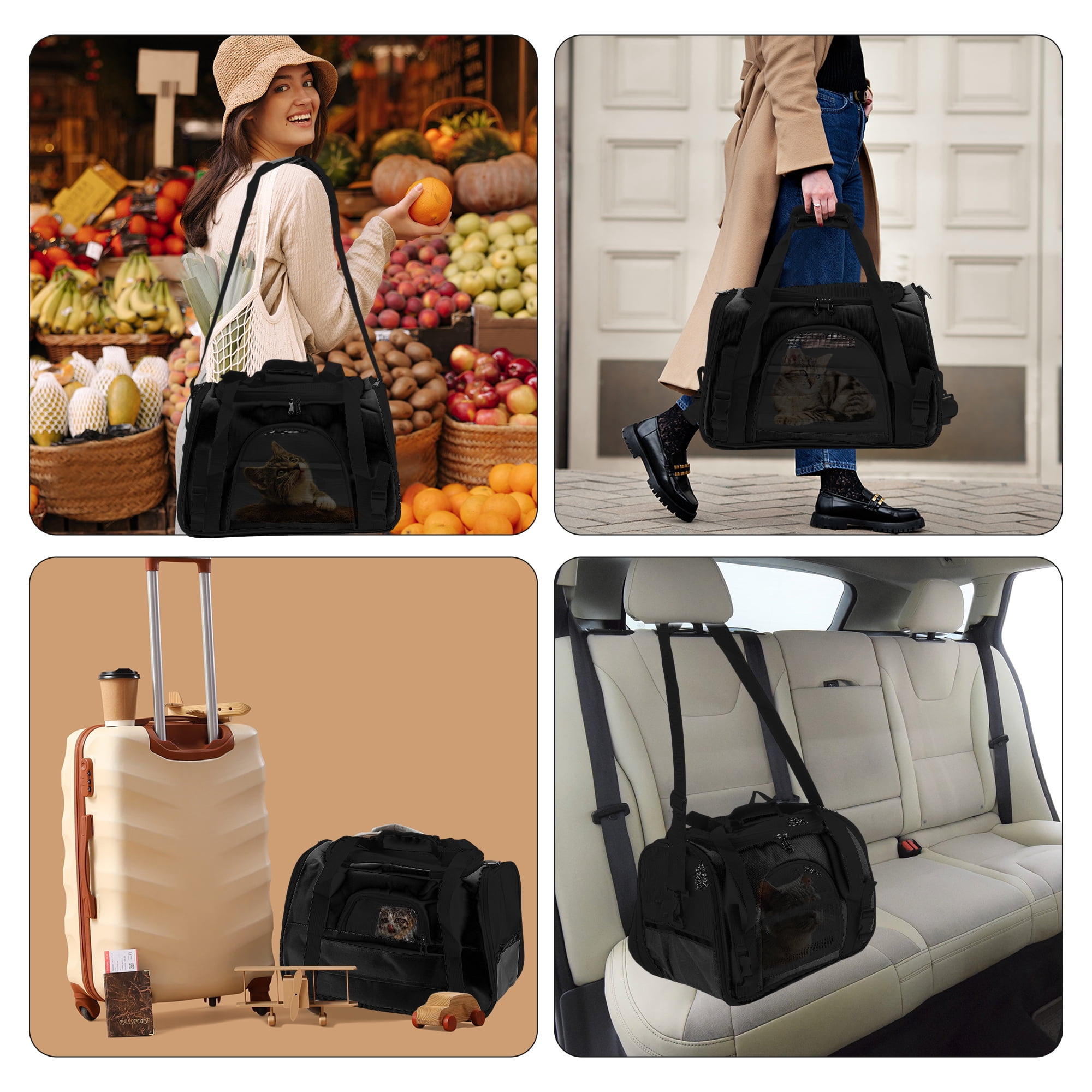 Unique Bargains Foldable Pet Carrier Bag  with Removable Plush Mat Black