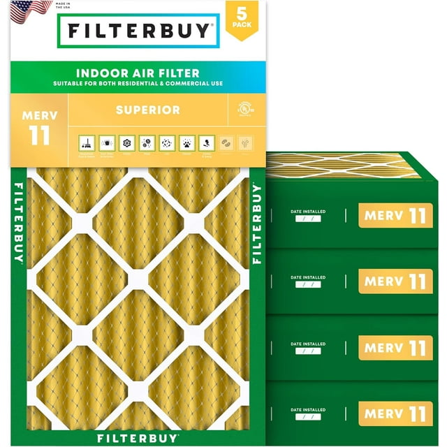 Filterbuy 16x36x4 MERV 11 (MPR 1200) Allergen Defense, Pleated HVAC AC Furnace Air Filters (5-Pack)