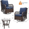 thumbnail image 3 of EastVita PioneerWorks Outdoor Swivel Wicker Glider Patio Chairs with Table Set 3 Pieces Outdoor Bistro Set with 4”Thick Cushions and Coffee Table for Porch Balcony Deck (Blue), 3 of 7