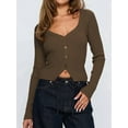 thumbnail image 4 of Women'S Long Sleeve Cardigan Open Front Knit Cropped Sweaters Fall V Neck Button Down Jacket Tops Coffee L, 4 of 10