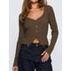 thumbnail image 4 of Cárdigan de Larga para Mujer, Suéter Corto de Punto Abierto, Chaqueta con Cuello en V y Botones para Otoño Café M, 4 of 10